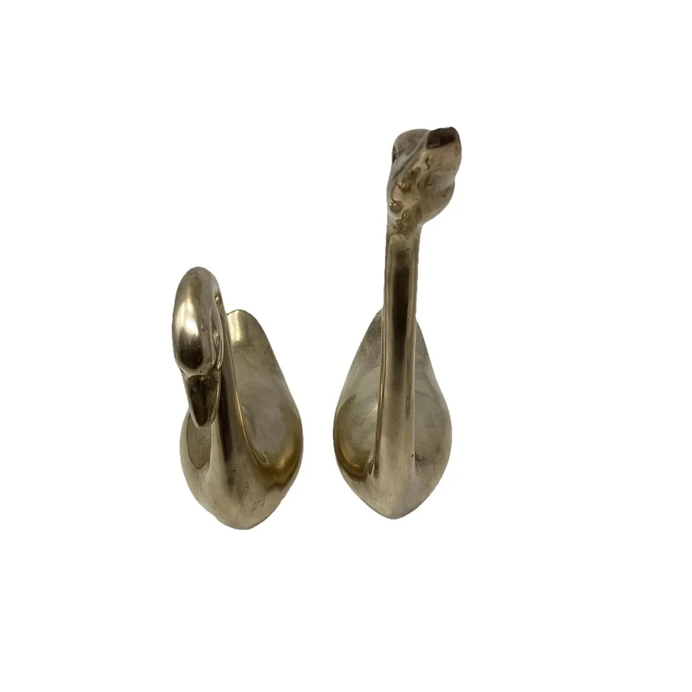 Vtg MCM Pair Of Large Brass Swans 9